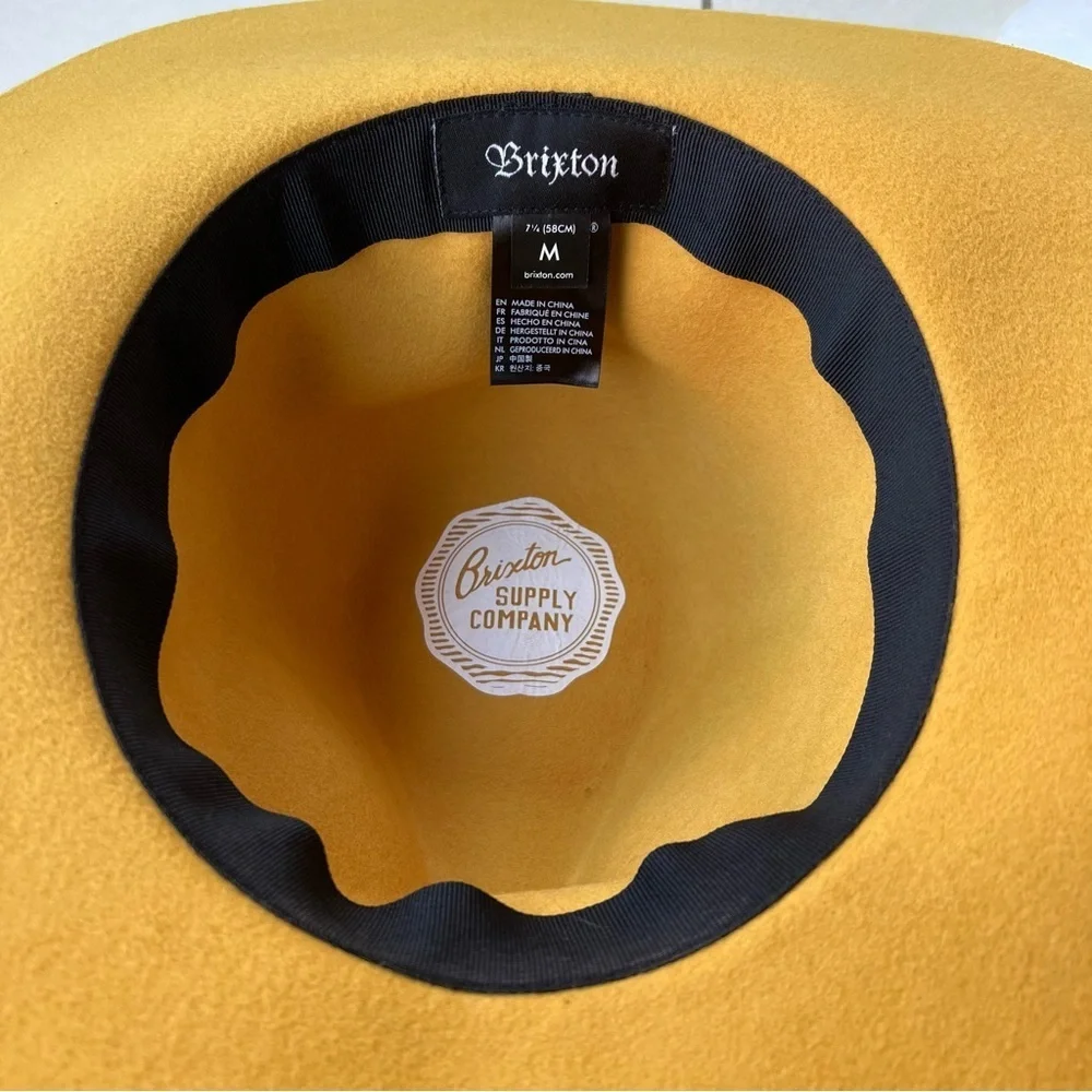 Brixton Mustard Yellow Fedora with Brown Ribbon Women’s Size M ( 7 1/4 )